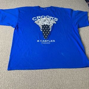 Crooks & Castles Mens Tee Shirt Size 3XL Blue Meta Graphic Short Sleeves‎ Casual